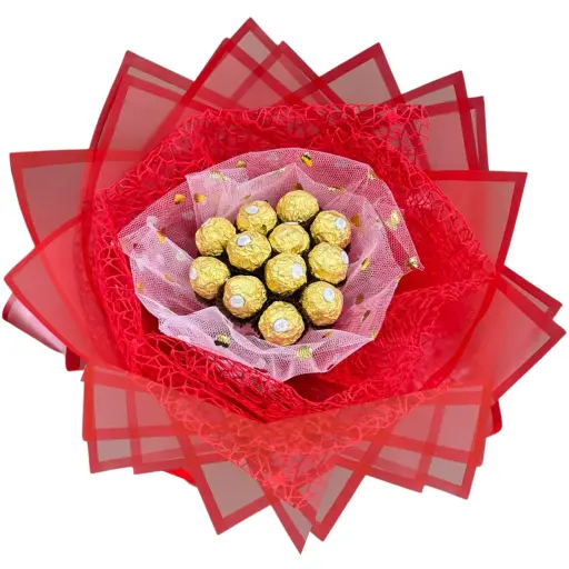 Ramo de bombones ferrero rocher con papel coreano rojo